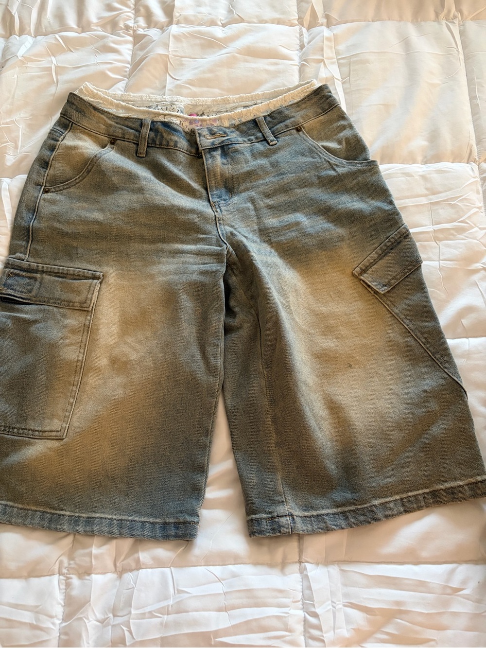 Women's Cargo Denim Shorts - Olive Green